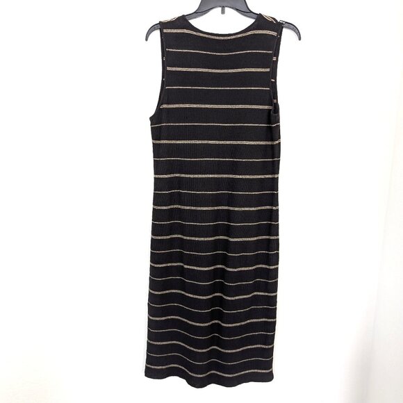 LAUREN RALPH LAUREN Dress M Black Tan Striped Linen Blend Classic Pullover - Picture 4 of 12